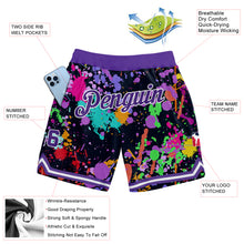 Load image into Gallery viewer, Custom Graffiti Pattern Purple-White 3D Splashes Authentic Basketball Shorts
