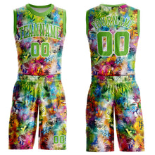 Load image into Gallery viewer, Custom Graffiti Pattern Neon Green-White Round Neck Sublimation Basketball Suit Jersey
