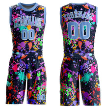 Load image into Gallery viewer, Custom Graffiti Pattern Light Blue-White Round Neck Sublimation Basketball Suit Jersey
