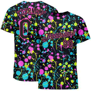 Custom Graffiti Pattern Black-Pink 3D Neon Splatter Performance T-Shirt