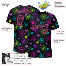 Load image into Gallery viewer, Custom Graffiti Pattern Black-Pink 3D Creative Colorful Stars Performance T-Shirt
