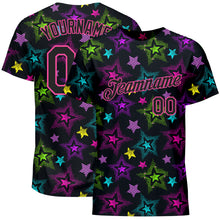 Load image into Gallery viewer, Custom Graffiti Pattern Black-Pink 3D Creative Colorful Stars Performance T-Shirt

