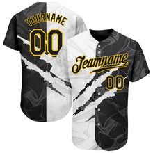 Load image into Gallery viewer, Custom Graffiti Pattern Black-Gold 3D Scratch Authentic Baseball Jersey
