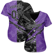 Load image into Gallery viewer, Custom Graffiti Pattern Black Purple-Gray 3D Scratch Authentic Baseball Jersey
