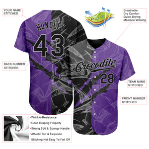 Custom Graffiti Pattern Black Purple-Gray 3D Scratch Authentic Baseball Jersey