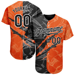 Custom Graffiti Pattern Black-Orange 3D Scratch Authentic Baseball Jersey