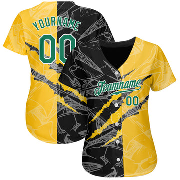 Custom Graffiti Pattern Kelly Green Yellow-Black 3D Scratch Authentic Baseball Jersey
