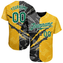 Load image into Gallery viewer, Custom Graffiti Pattern Kelly Green Yellow-Black 3D Scratch Authentic Baseball Jersey
