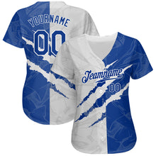 Load image into Gallery viewer, Custom Graffiti Pattern Royal-White 3D Scratch Authentic Baseball Jersey
