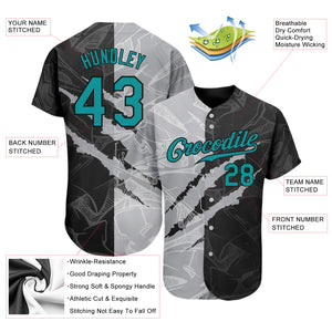 Custom Graffiti Pattern Teal Gray-Black 3D Scratch Authentic Baseball Jersey