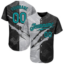 Load image into Gallery viewer, Custom Graffiti Pattern Teal Gray-Black 3D Scratch Authentic Baseball Jersey
