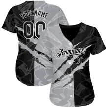 Load image into Gallery viewer, Custom Graffiti Pattern Black-Gray 3D Scratch Authentic Baseball Jersey
