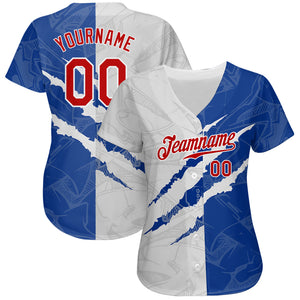 Custom Graffiti Pattern Red-Royal 3D Scratch Authentic Baseball Jersey