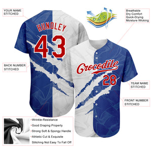 Custom Graffiti Pattern Red-Royal 3D Scratch Authentic Baseball Jersey