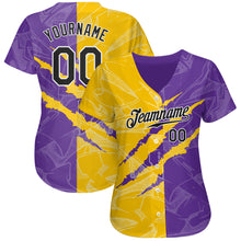 Load image into Gallery viewer, Custom Graffiti Pattern Black Yellow-Purple 3D Scratch Authentic Baseball Jersey
