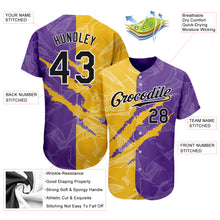 Load image into Gallery viewer, Custom Graffiti Pattern Black Yellow-Purple 3D Scratch Authentic Baseball Jersey

