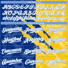 Load image into Gallery viewer, Custom Graffiti Pattern White Yellow Royal-Light Blue 3D Scratch Authentic Baseball Jersey

