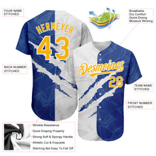 Load image into Gallery viewer, Custom Graffiti Pattern Yellow-Royal 3D Scratch Authentic Baseball Jersey
