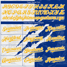 Load image into Gallery viewer, Custom Graffiti Pattern Yellow-Royal 3D Scratch Authentic Baseball Jersey

