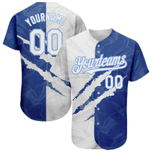 Load image into Gallery viewer, Custom Graffiti Pattern White Royal-Light Blue 3D Scratch Authentic Baseball Jersey
