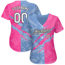 Load image into Gallery viewer, Custom Graffiti Pattern White Pink Light Blue-Black 3D Scratch Authentic Baseball Jersey
