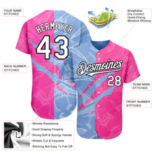 Load image into Gallery viewer, Custom Graffiti Pattern White Pink Light Blue-Black 3D Scratch Authentic Baseball Jersey
