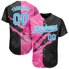 Load image into Gallery viewer, Custom Graffiti Pattern Sky Blue Black-Pink 3D Scratch Authentic Baseball Jersey
