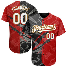 Load image into Gallery viewer, Custom Graffiti Pattern White Red Black-Old Gold 3D Scratch Authentic Baseball Jersey
