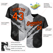 Load image into Gallery viewer, Custom Graffiti Pattern Orange Black-Gray 3D Scratch Authentic Baseball Jersey
