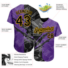 Load image into Gallery viewer, Custom Graffiti Pattern Black Purple-Gold 3D Scratch Authentic Baseball Jersey
