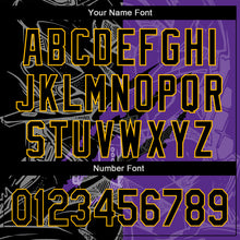Load image into Gallery viewer, Custom Graffiti Pattern Black Purple-Gold 3D Scratch Authentic Baseball Jersey
