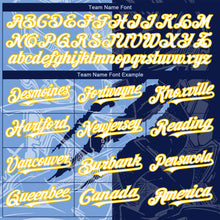 Load image into Gallery viewer, Custom Graffiti Pattern White Navy Light Blue-Yellow 3D Scratch Authentic Baseball Jersey
