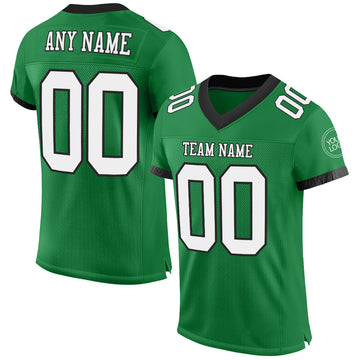 Custom Grass Green White-Black Mesh Authentic Football Jersey