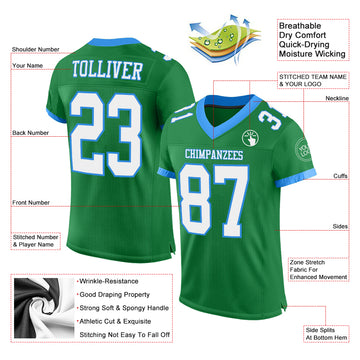 Custom Grass Green White-Electric Blue Mesh Authentic Football Jersey