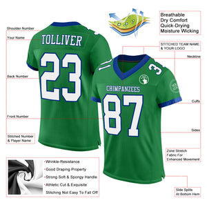 Custom Grass Green White-Royal Mesh Authentic Football Jersey