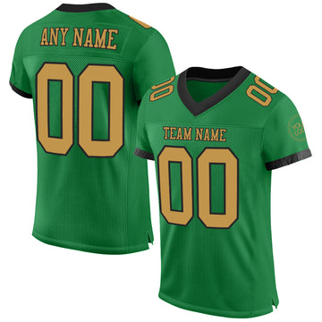 Custom Grass Green Old Gold-Black Mesh Authentic Football Jersey