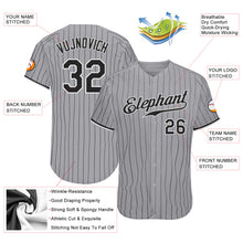 Load image into Gallery viewer, Custom Gray Black Pinstripe Black-White Authentic Baseball Jersey

