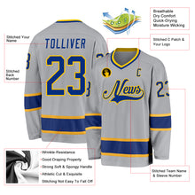 Load image into Gallery viewer, Custom Gray Royal-Gold Hockey Jersey
