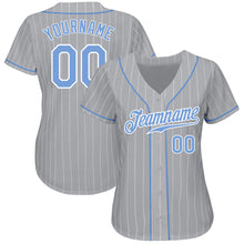 Load image into Gallery viewer, Custom Gray White Pinstripe Light Blue-White Authentic Baseball Jersey
