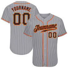 Load image into Gallery viewer, Custom Gray Black Pinstripe Black-Orange Authentic Baseball Jersey
