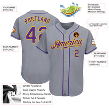 Load image into Gallery viewer, Custom Gray Purple-Gold Authentic Baseball Jersey
