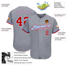 Load image into Gallery viewer, Custom Gray Red White-Light Blue Authentic Baseball Jersey
