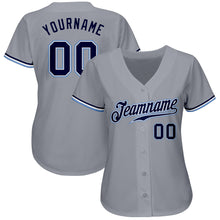 Load image into Gallery viewer, Custom Gray Navy White-Light Blue Authentic Baseball Jersey
