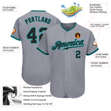 Load image into Gallery viewer, Custom Gray Black-Teal Authentic Baseball Jersey
