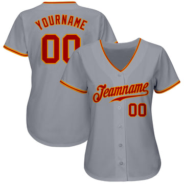 Custom Gray Red-Gold Authentic Baseball Jersey