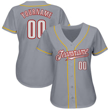 Load image into Gallery viewer, Custom Gray White Red-Gold Authentic Baseball Jersey
