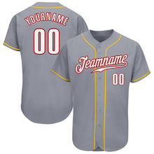 Load image into Gallery viewer, Custom Gray White Red-Gold Authentic Baseball Jersey
