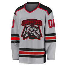 Load image into Gallery viewer, Custom Gray Red-Black Hockey Jersey
