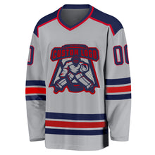 Load image into Gallery viewer, Custom Gray Navy-Red Hockey Jersey
