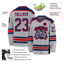 Load image into Gallery viewer, Custom Gray Navy-Red Hockey Jersey

